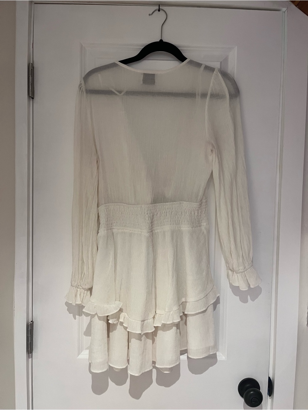 Hello Molly Cream Long-Sleeve Tie-Front Ruffled Mini Dress - Picture 3 of 3